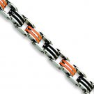 Stainless Steel Black and Orange Rubber 8.75in Bracelet