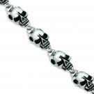 Stainless Steel Antiqued Skulls 8.5in Bracelet