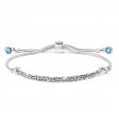 Sterling Silver Blue Swarovski Crystal Round Bezel Adjustable Bracelet