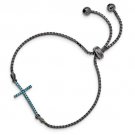Sterling Silver Black-Rhodium Dyed White Howlite Cross Adjust. Bracelet