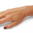 Sterling Silver Polished CZ Cross Attached Ring/Bracelet