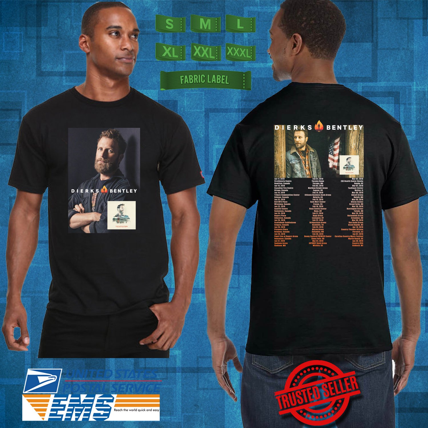 2019 LIVE DIERKS BENTLEY BURNING MAN TOUR BLACK TEE W DATE CODE LMN01