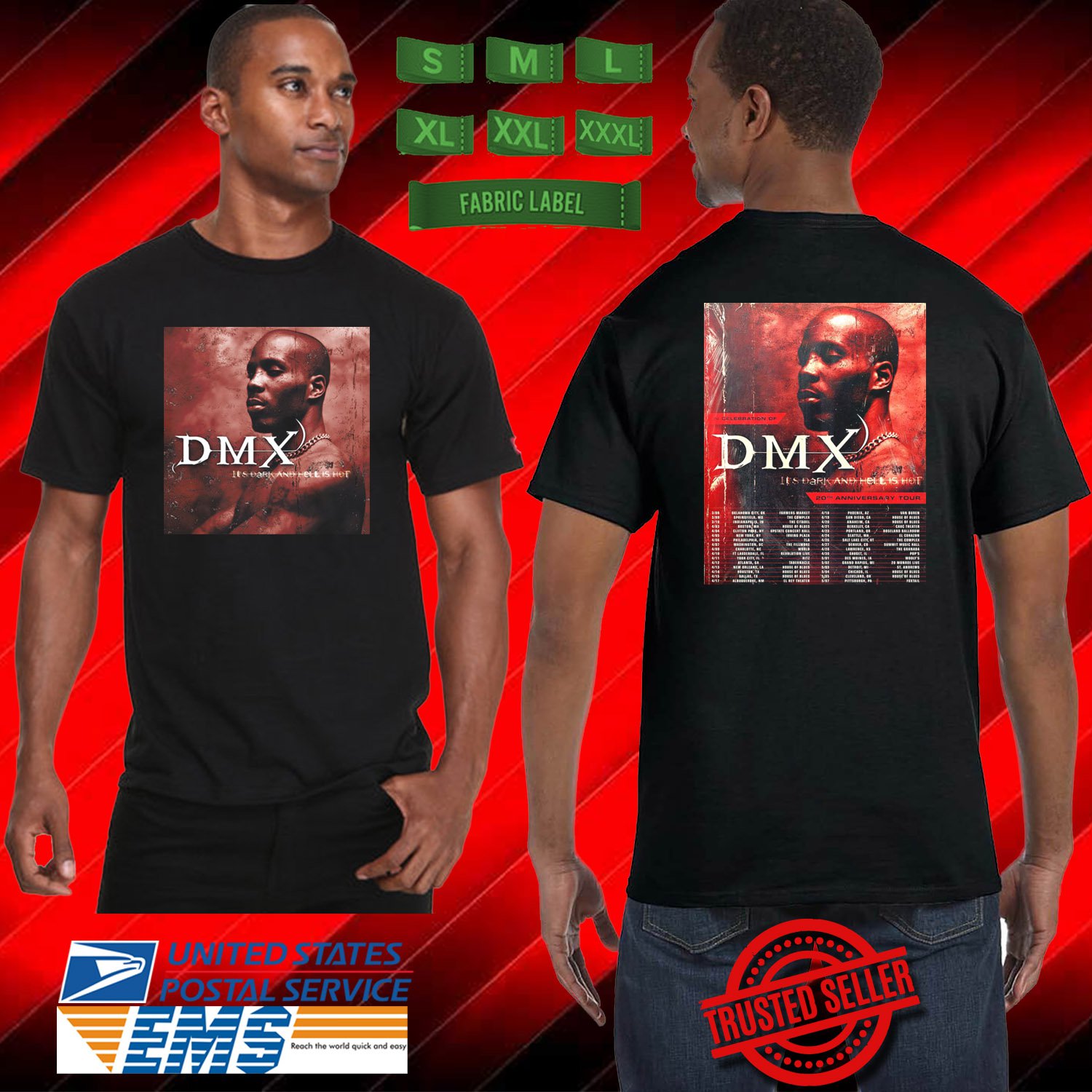 2019 LIVE DMX ITS DARK AND HELL IS HOT 20TH ANNIV TOUR BLACK TEE W DATE ...