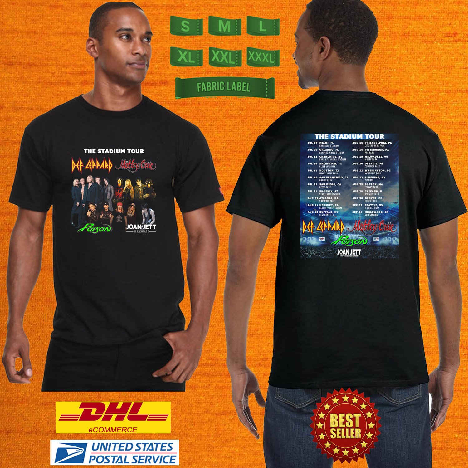 2020 LIVE STADIUM DEF LEPPARD MOTLEY CRUE TOUR BLACK TEE W DATE CODE LMN01