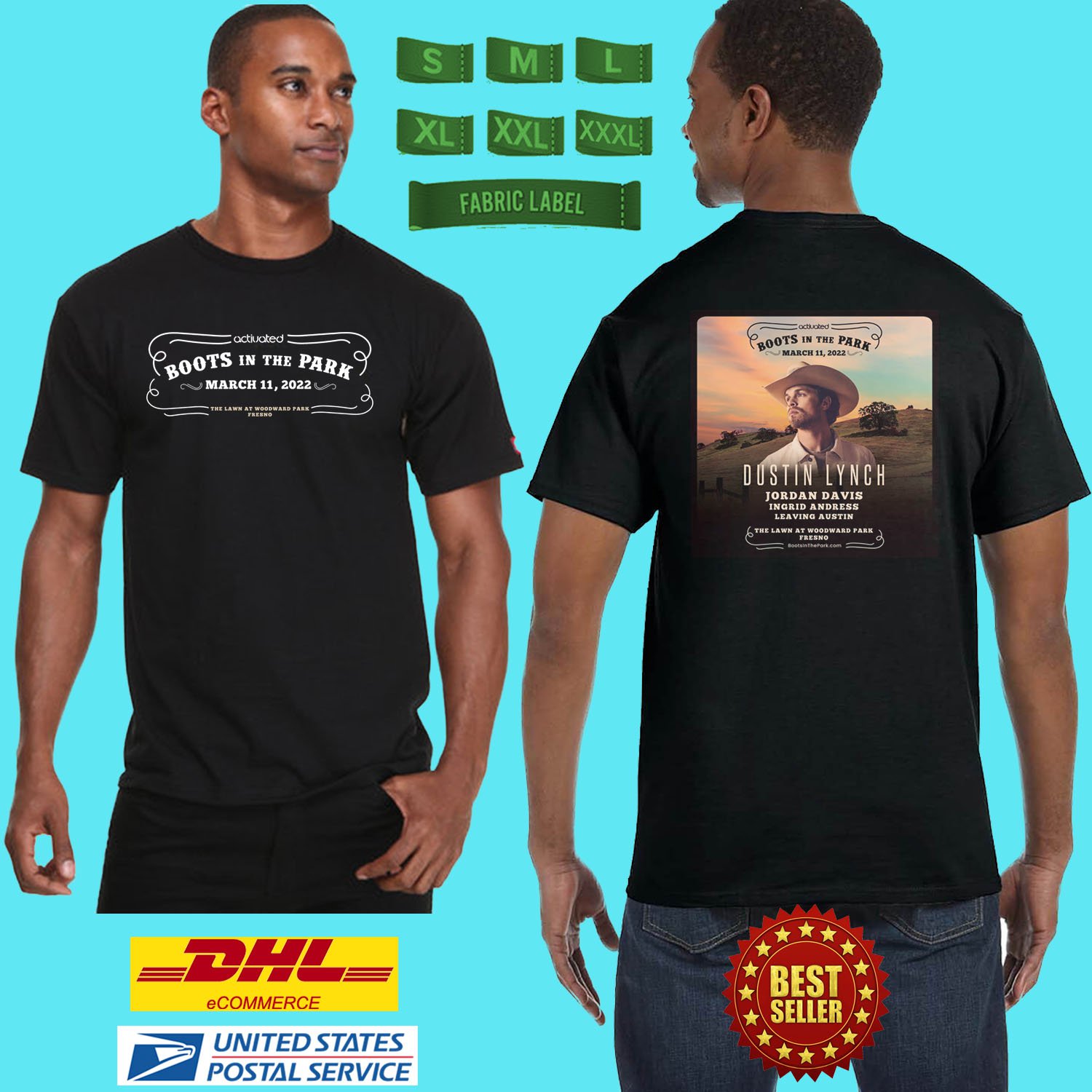 2022 LIVE BOOTS IN THE PARK FRESNO FESTIVAL BLACK TEE SHIRT W LINEUP