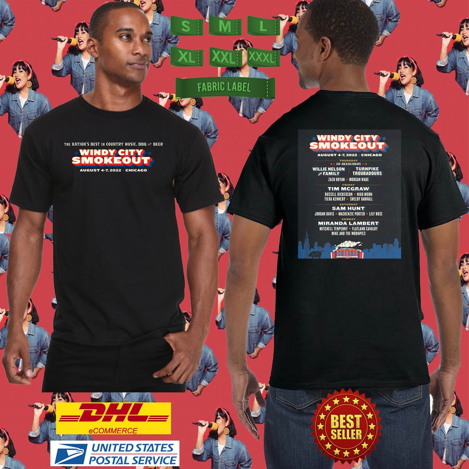 2022 LIVE WINDY CITY SMOKEOUT MUSIC FESTIVAL AUG 2022 BLACK TEE SHIRT W