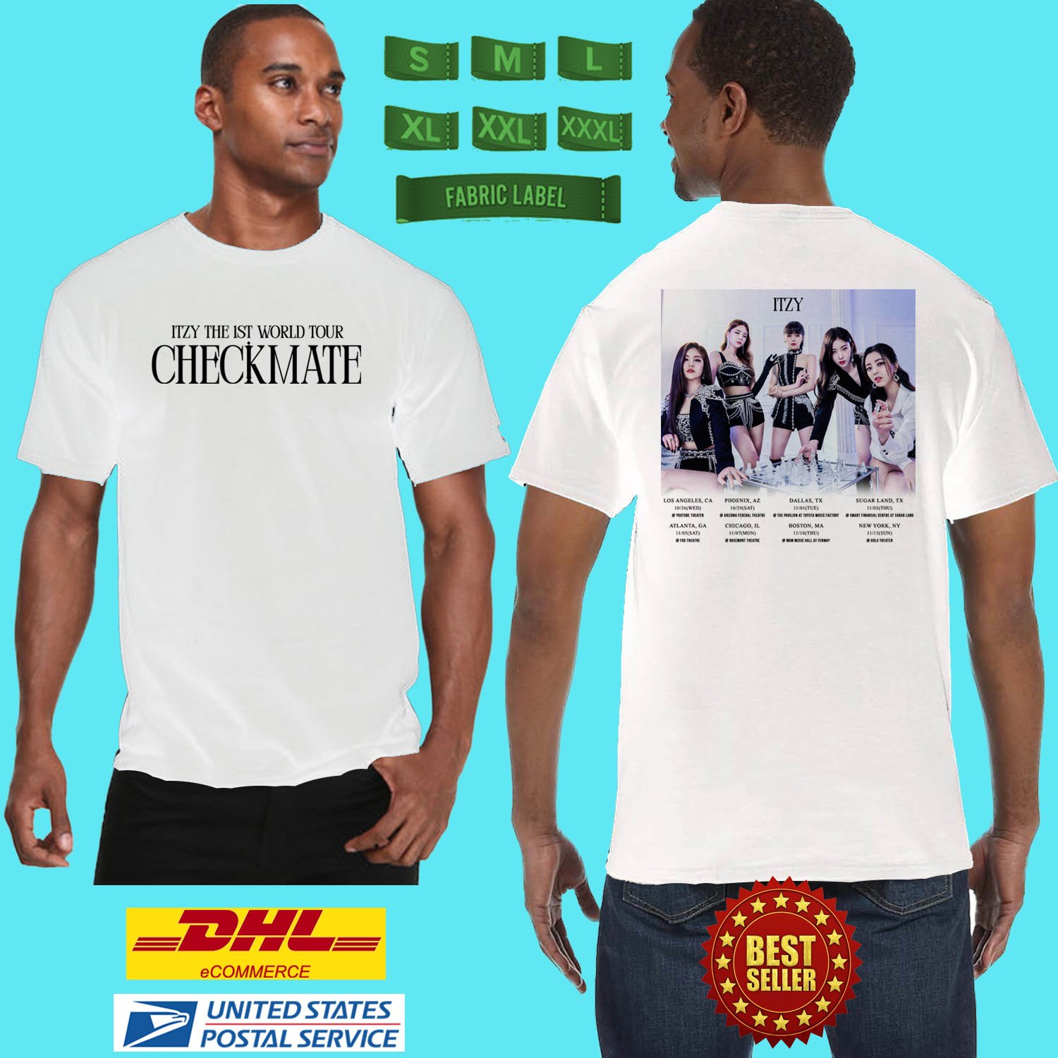 2022 LIVE ITZY CHECKMATE USA TOUR WHITE TEE SHIRT W DATE CODE LMN01