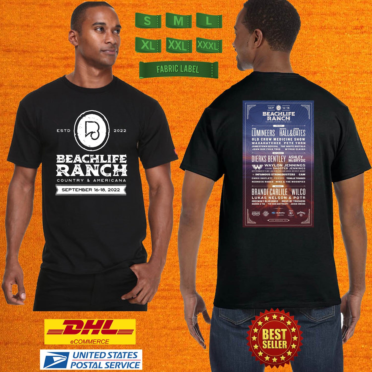 2022 LIVE BEACH LIFE RANCH FESTIVAL BLACK TEE SHIRT W LINEUP CODE LMN01