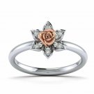 Two Tone Open Flower Rose Ring 1/10ct diamond gold center rose ring US 5 to 9