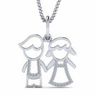 Boy and girl diamond pendant 1/10ct diamond gold necklace for women 18" chain