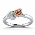 Two tone rose and heart ring white gold anniversary ring gift for wife rose ring