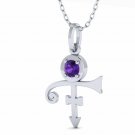 Minimalist Peace Prince Singer Symbol Necklace Purple Gemstone Pendant 18" chain