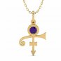 Minimalist Peace Prince Singer Symbol Necklace Purple Gemstone Pendant 18" chain