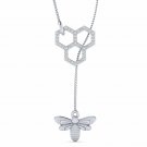 Honeycomb honey bee Pendant 1/7ct diamond gold necklace 21" rope chain for women