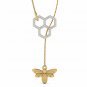 Honeycomb honey bee Pendant 1/7ct diamond gold necklace 21" rope chain for women