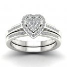 1/3ct Natural Diamond Gold Heart Engagement Ring Set for Women Pave Setting