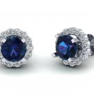 Blue sapphire earrings 1/5ct diamond gold pave earrings for women 4.5MM H-I1