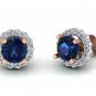 Blue sapphire earrings 1/5ct diamond gold pave earrings for women 4.5MM H-I1