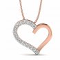 Heart shape pendant 1/6ct natural diamond gold necklace for women 18" rope chain
