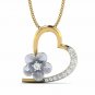 Two Tone Flower Heart Necklace White Gold 1/10ct Diamond Earrings for Women 18"