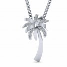 Palm Tree Pendant Natural Diamond Pendant 18" rope chain necklace for women H I1
