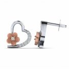 Two Tone Flower Heart Earrings White Gold Natural Diamond Earrings for Women