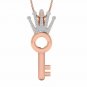 Crown Key Pendant 1/10ct Natural Diamond White Gold Necklace for Women 18" chain