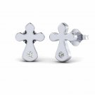 Jesus cross earrings 1/10ct diamond gold earrings for women and girl push back
