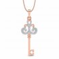 Vintage Key Pendant 1/7ct diamond gold necklace for Women with 18" rope chain