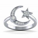 Star and moon ring 1/5ct diamond gold ring for women white gold size US 5 to 9