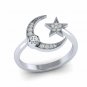 Star and moon ring 1/5ct diamond gold ring for women white gold size US 5 to 9