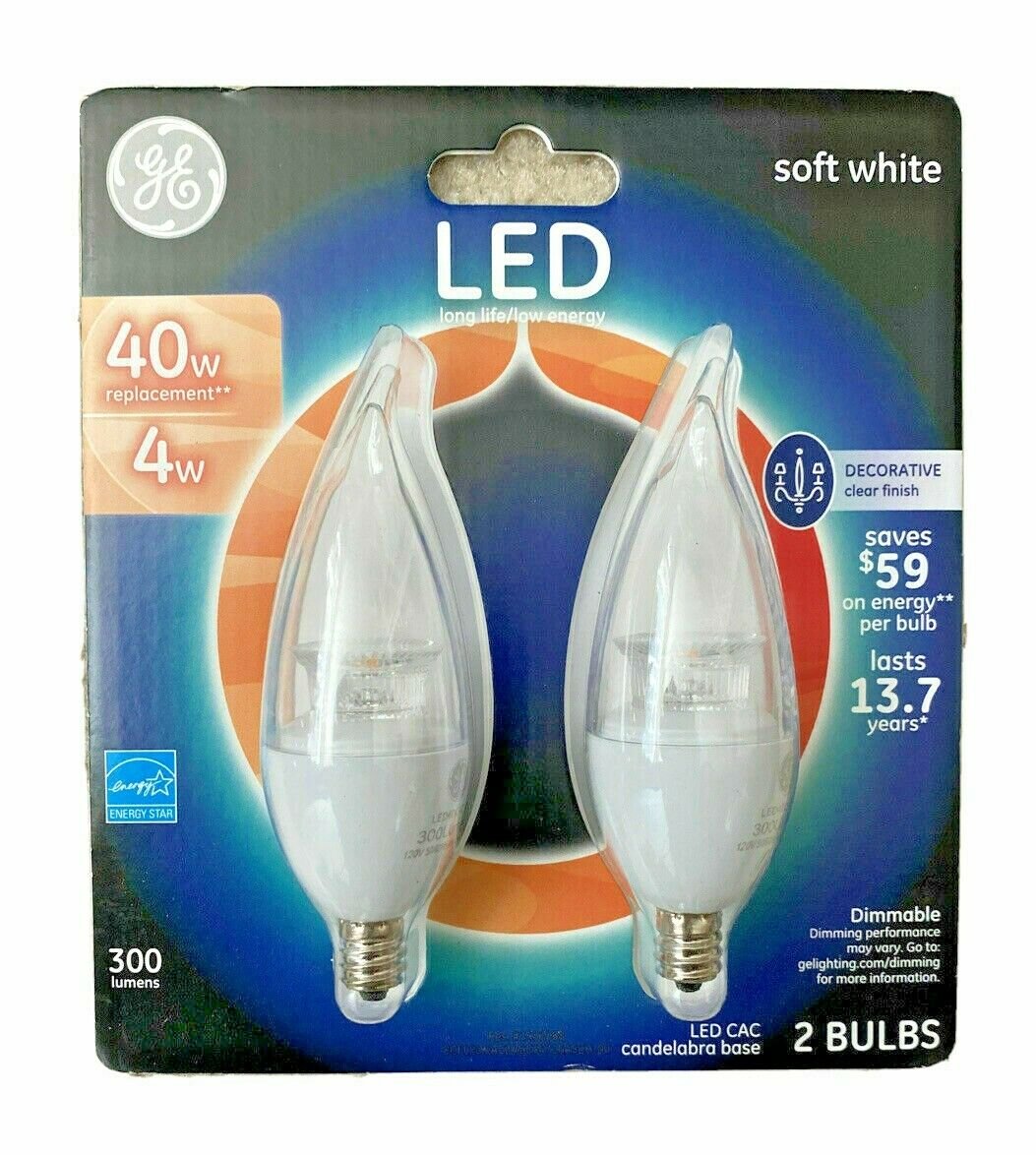 GE LED Light Bulbs 40W 4W Dimmable Soft White Replacement 2 Pack 300 Lumens NEW