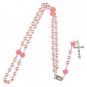 Catholic Pink Pearl Beads Rosary Necklace 6pcs Our Rose Holy Soil Medal & Cross