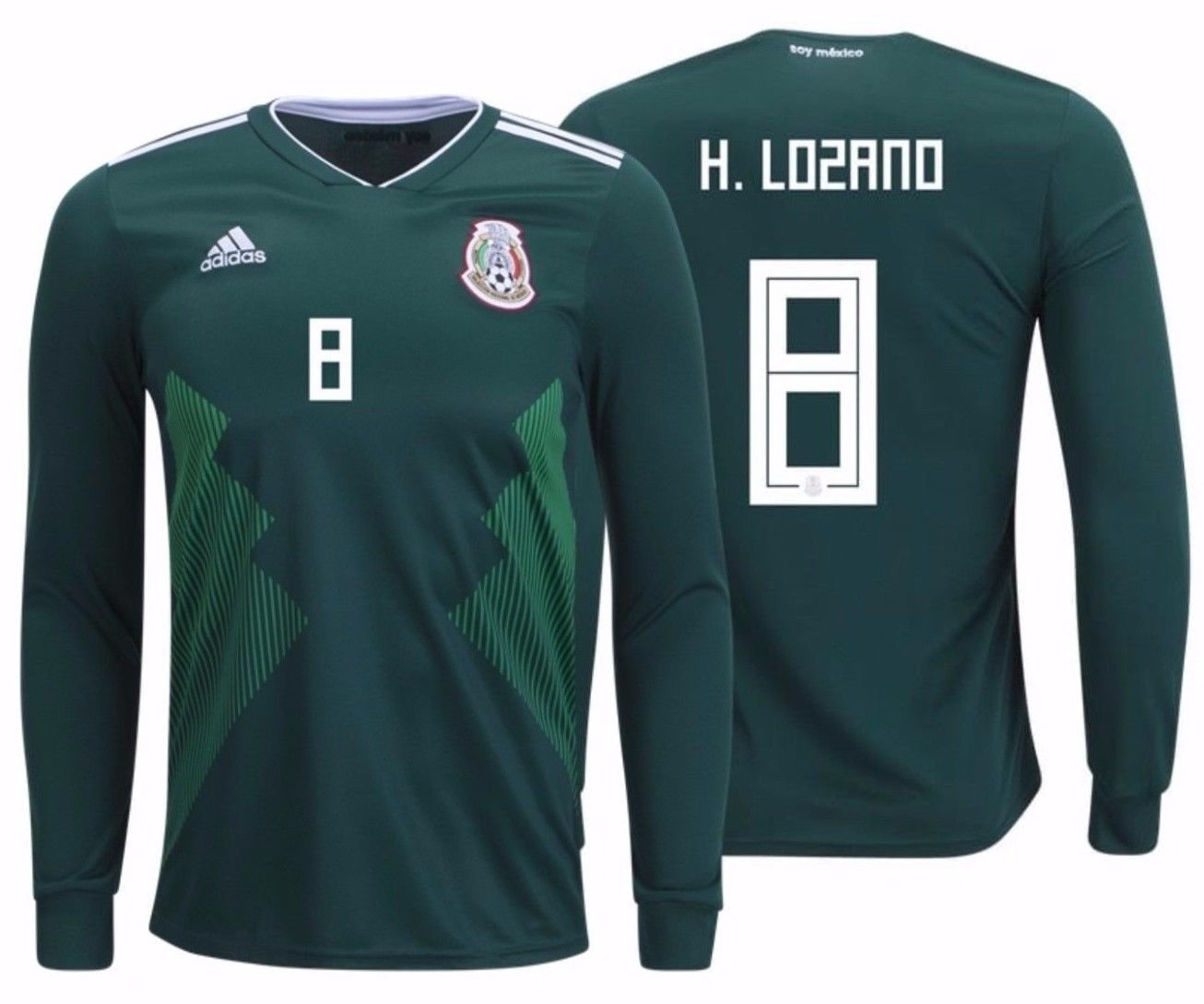 HIRVING LOZANO #8 Mexico long sleeve jersey world cup 2018 Men home shirt Green