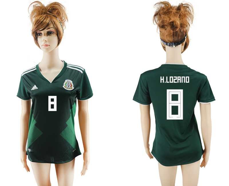 HIRVING LOZANO #8 Women Mexico jersey world cup 2018 home shirt Green