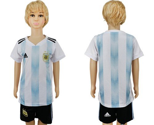 Custom Set Youth Kids Jersey World Cup 2018 Argentina Home Socce