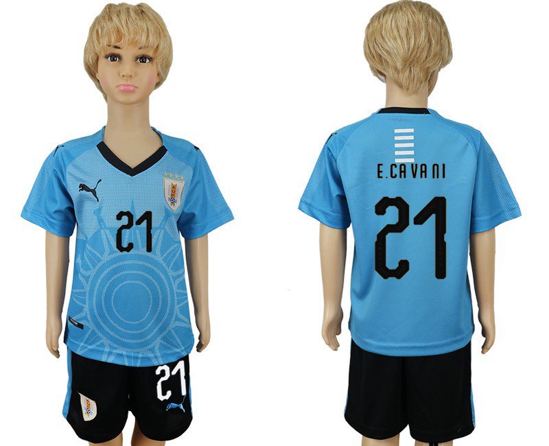 World Cup 2018 E. CAVANI #21 Uruguay Jersey Home Youth Kids Set