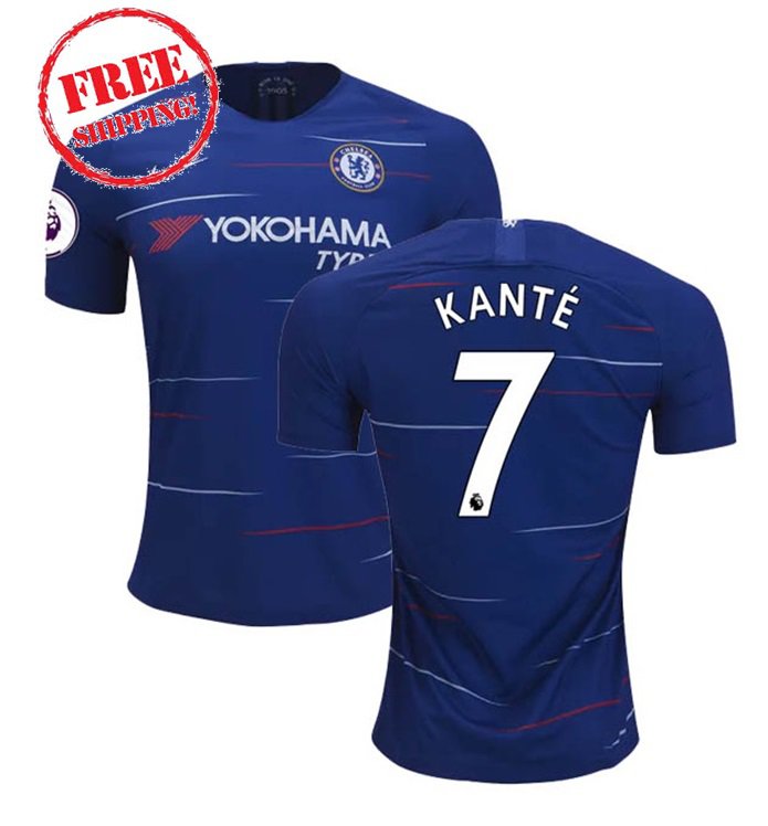 Kante #7 Football Home Chelsea Jersey 2018/19 Men Soccer Shirt Blue