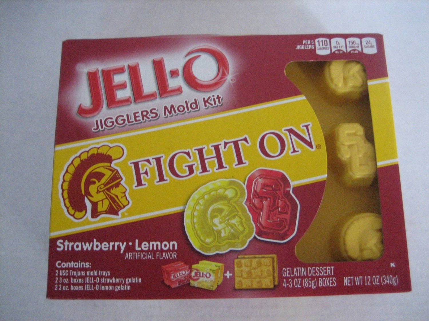 Fight On USC Trojan JellO Jigglers Mold Kit 2 Strawberry & 2 Lemon