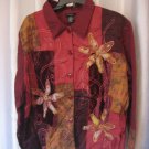 Hona to Be Women's Maroon Velvet Floral Beaded Button Down Jacket Sz XL NWWT