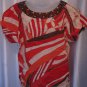 Mandarin Blue Junior Size Beaded Red/Brown/Orange Blouse Top Sz XL 100% Cotton