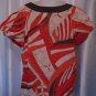 Mandarin Blue Junior Size Beaded Red/Brown/Orange Blouse Top Sz XL 100% Cotton