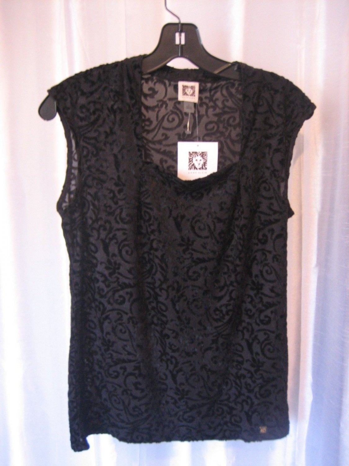 Anne Klein Women's Black Embossed Sleeveless Pullover Shirt Polyester Sz S NWWT
