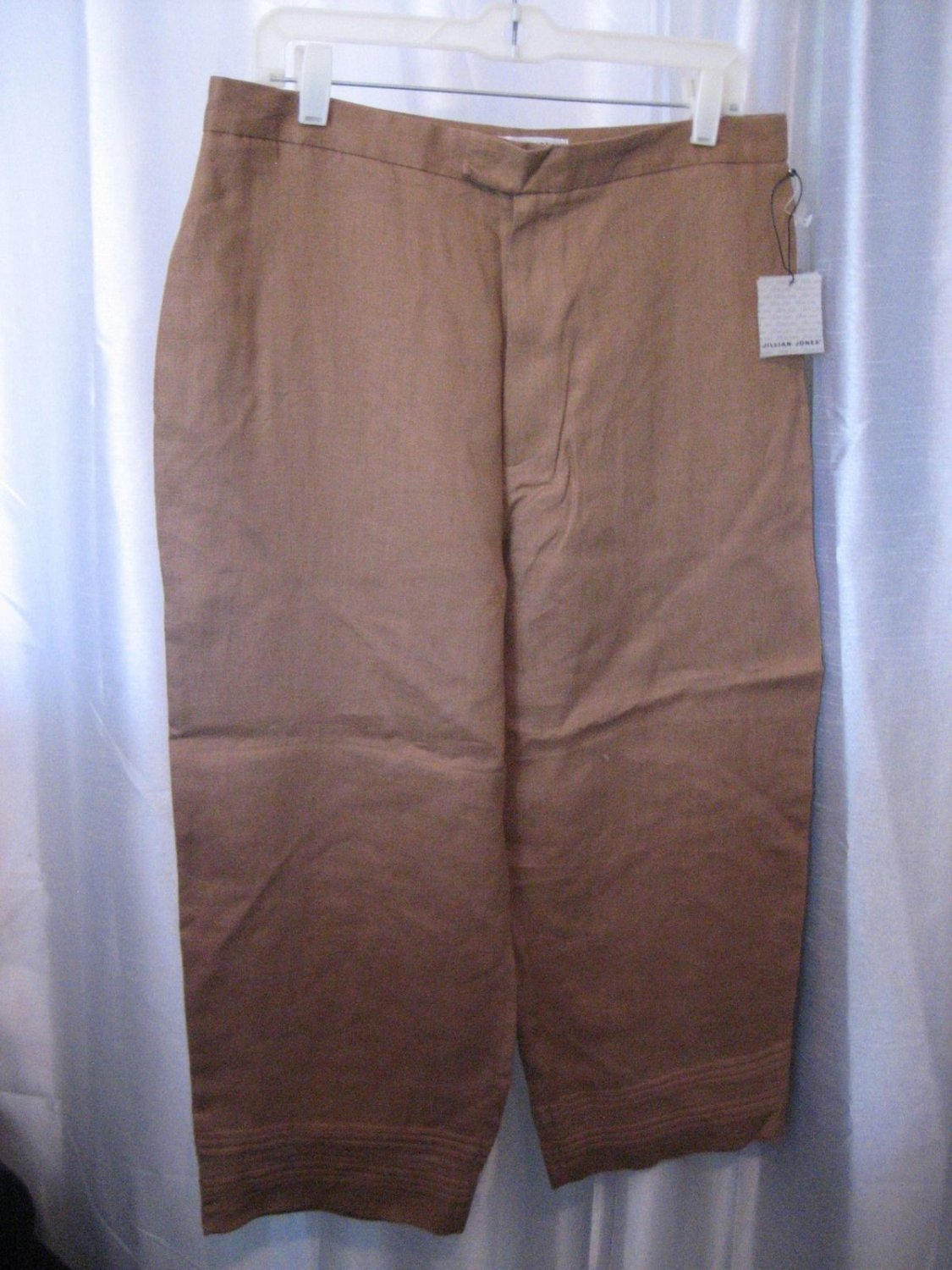 Jillian Jones Women's Light Brown 100% Linen Capri's/Clam Digger Pants Sz 14 New