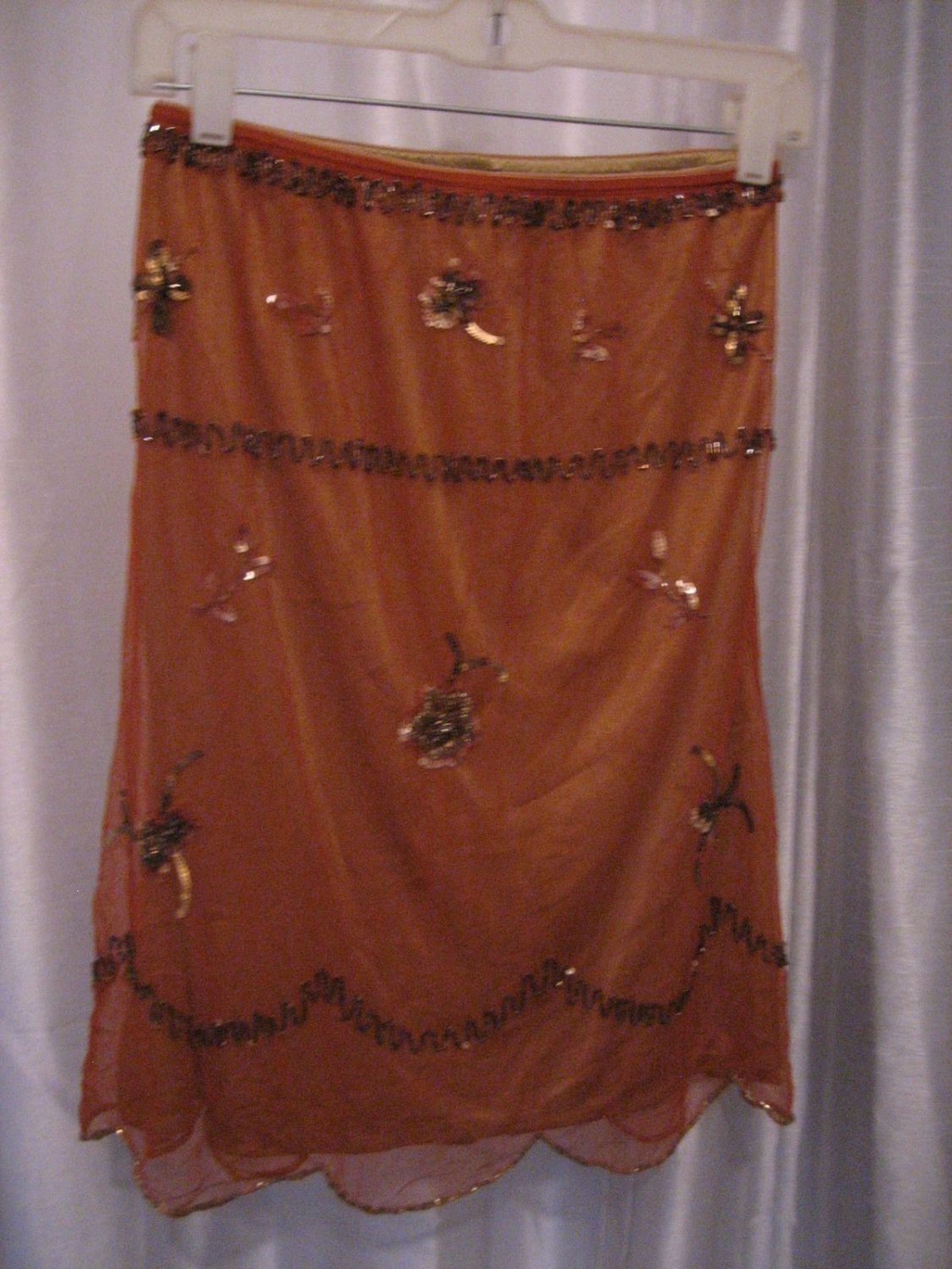 KC Gold Junior Size Copper Brown Sequin Elastic Wais Knee Length Skirt Sz S NWNT