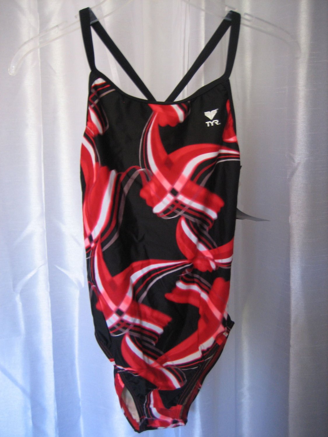 TYR Black/Red/White Tye Dye Print Competitive Swim/Bathing Suit Sz 38 L NWT