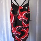 TYR Black/Red/White Tye Dye Print Competitive Swim/Bathing Suit Sz 38 L NWT