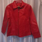 USA Leather Women's Red Leather Collared Zipper Front Lined Jacket Sz L PreOwned