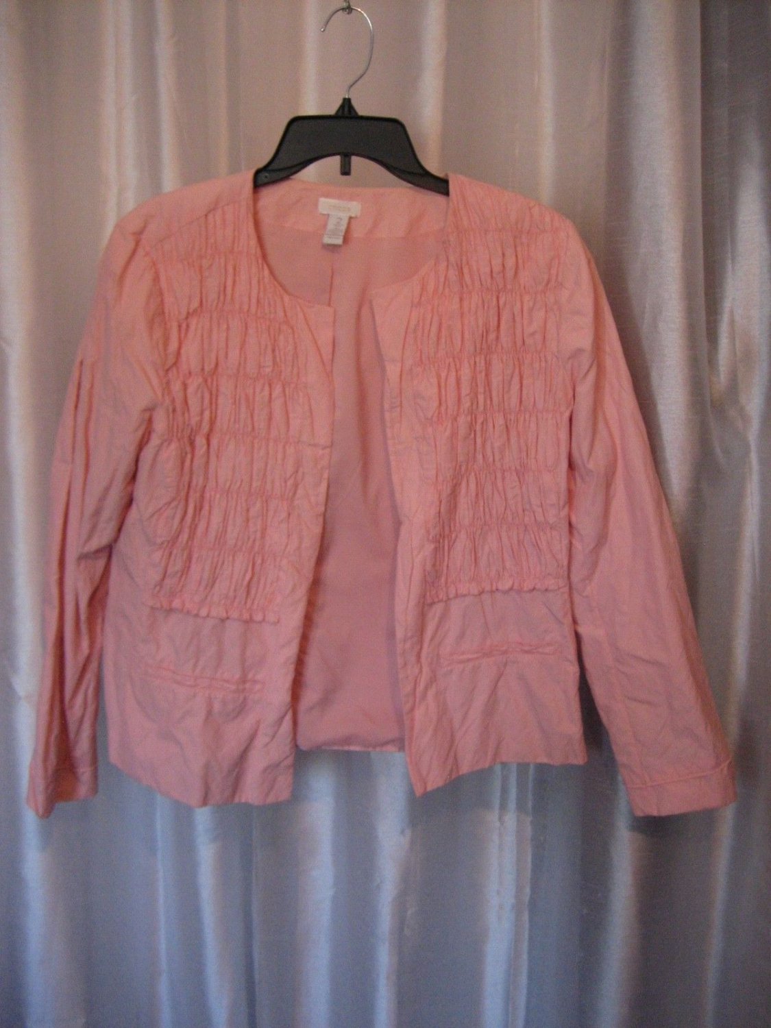 Chico's Women's Blush Pink Lined Open Front Jacket 40% Cotton Sz 2 Pre-Owned