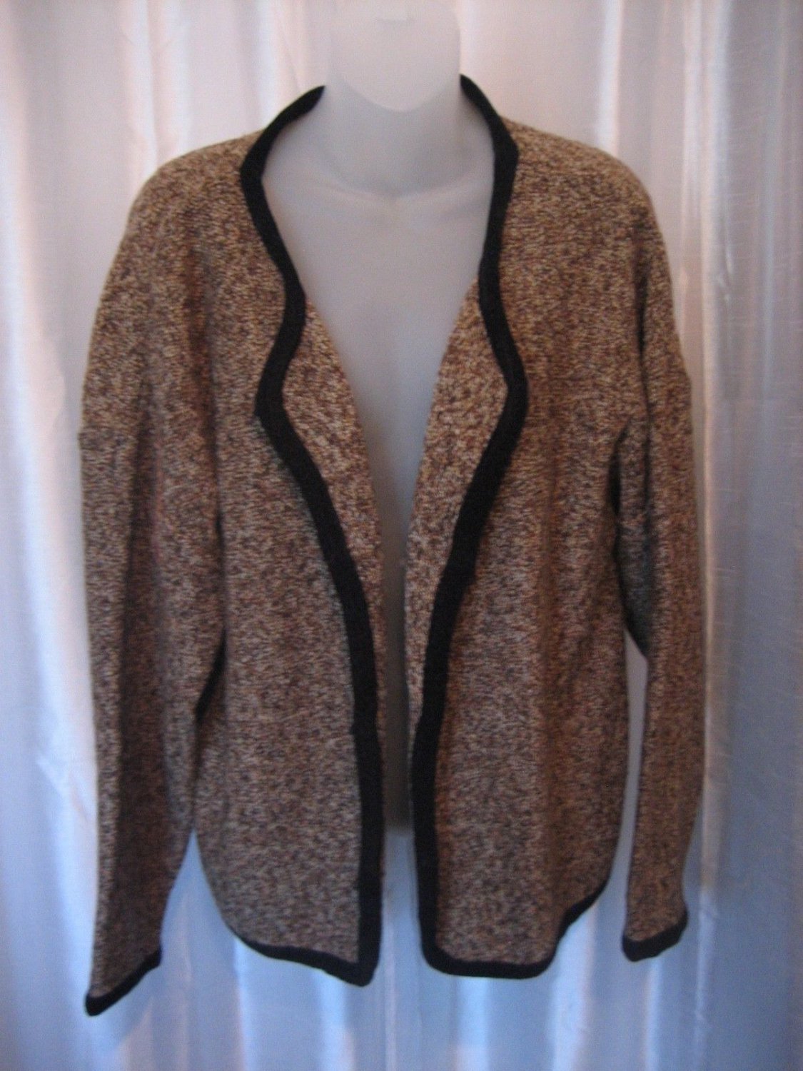 Coldwater Creek Women's Multi-Brown Open Sweater with Black Trim Sz 1X NWNT